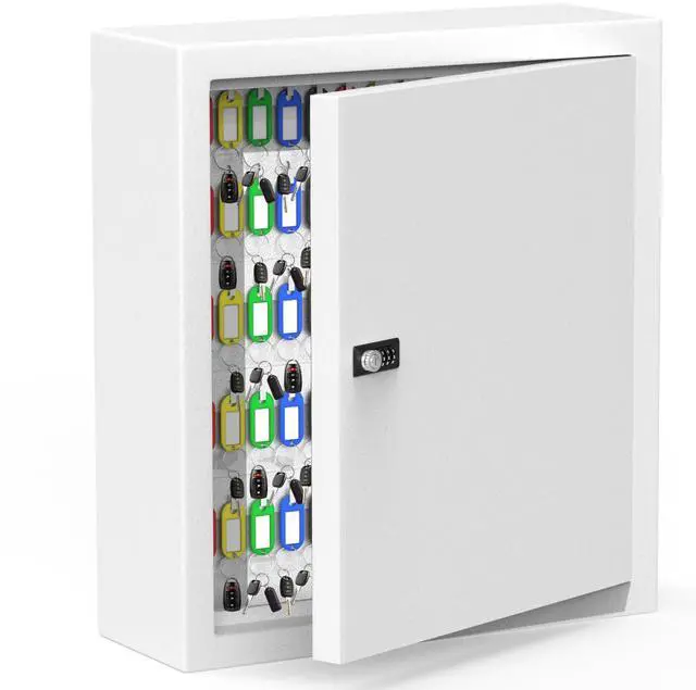 Main image of Lock Key Cabinet with Storage: 131-Keys Steel Wall Mount Key Cabinet Organizer - Large Storage and Secure Combination Lock Box for Office Home Business White