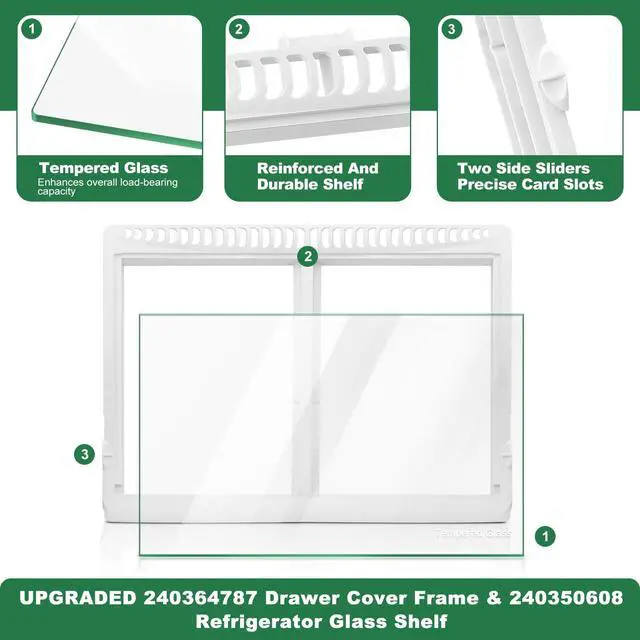 Alt view image 5 of 7 - 240364787 Refrigerator Crisper Drawer Cover Frame with 240350608 Crisper Glass Replacement for Frigidaire kenmore Drawer Replacement,for Frigidaire Glass Shelf Replacement
