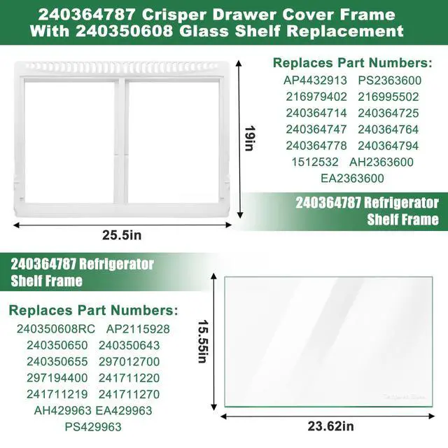 Alt view image 4 of 7 - 240364787 Refrigerator Crisper Drawer Cover Frame with 240350608 Crisper Glass Replacement for Frigidaire kenmore Drawer Replacement,for Frigidaire Glass Shelf Replacement