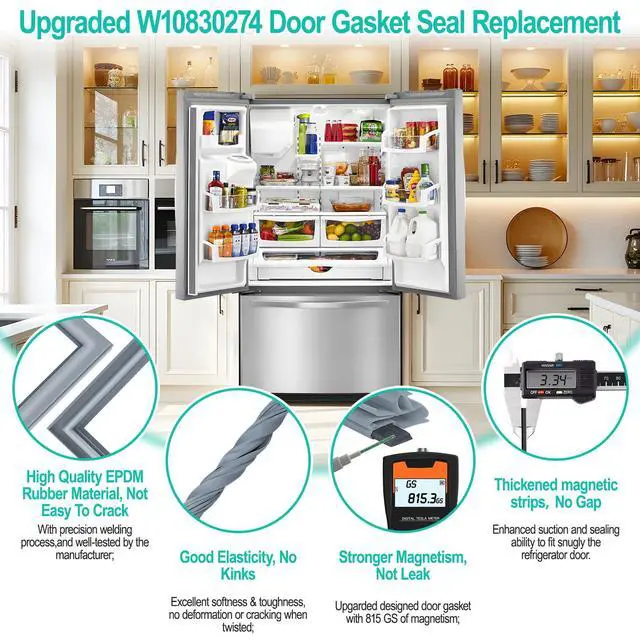 Alt view image 5 of 7 - 2 Pack Upgeaded W10830274 Refrigerator Door Gasket for Whirlpool Refrigerator Seal WRX735SDBM02 WRX735SDHZ07 WRX735SDHZ03 W10443273 Fridge Door Seal Replacement for KitchenAid Refrigerator Gasket