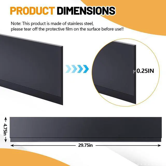 Alt view image 2 of 6 - Front Control Freestanding Range Universal Backguard 29.72" L x 4.72" W Stainless Steel Backsplash for Stove, Easy Installation Hood Backsplash for Most Kitchen Brands Stove(Black)