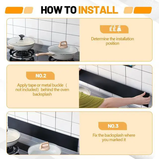 Alt view image 3 of 6 - Front Control Freestanding Range Universal Backguard 29.72" L x 4.72" W Stainless Steel Backsplash for Stove, Easy Installation Hood Backsplash for Most Kitchen Brands Stove(Black)