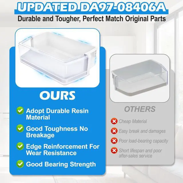 Alt view image 5 of 7 - (2 PACK) Upgraded DA97-08406A, DA97-08406B/C Right Refrigerator Door Shelf Replacement for RF4287HARS/XAA, RF4289HARS/XAA Samsung Fridge Shelf AP4578480,DA63-05391/05392B Refrigerator Door Bin Part