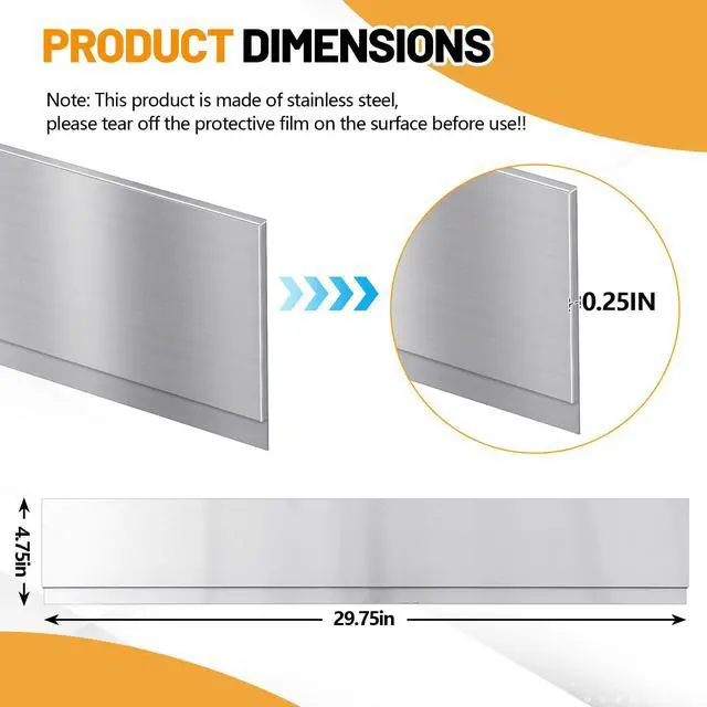Alt view image 2 of 6 - Front Control Freestanding Range Universal Backguard 29.72" L x 4.72" W Stainless Steel Backsplash for Stove, Easy Installation Hood Backsplash for Most Kitchen Brands Stove(Silver)
