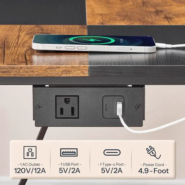 Alt view image 5 of 7 - 23.6"×23.6" Large Printer Stand, Printer Table with Charging Station, Printer Cart on Wheels, Rolling Cart, for Office, Living Room, Rustic Brown and Black BF14UPS01