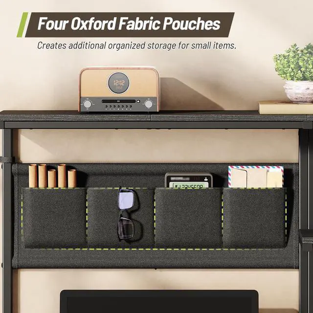 Alt view image 4 of 7 - Clamp On Desk Shelf, 3-Tier Above Desk Extender with Pegboard & Hooks, Metal & Wooden Desktop Bookshelf & Organizer, Tabletop Storage Rack for Office Accessories, 38.3" W x 33" H, Black