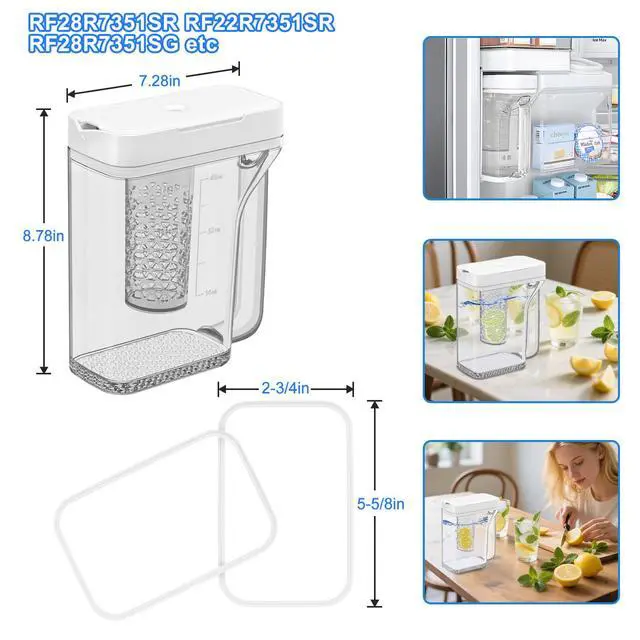 Alt view image 6 of 7 - Upgraded RF28R7351SR RF22R7351SR RF28R7351SG RF28R6301SR RF28R6301SG RF22R7351SG Water Pitcher Compatible with Samsung Water Pitcher for Fridge Door Replacement DA97-17395B Refrigerator Tank Reservoir