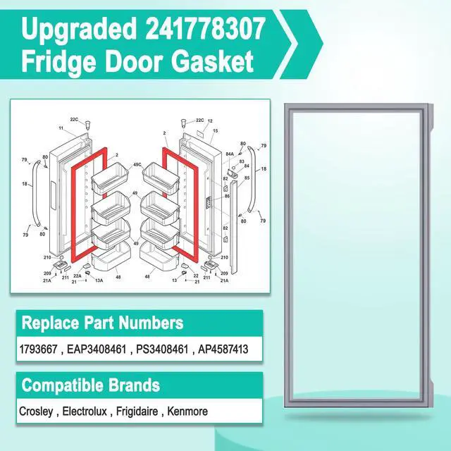 Alt view image 2 of 7 - 2 Pack Upgraded 241778307 Refrigerator Door Gasket Replacement for Fri-gidaire Electrolux Refrigerator Gasket Seal, 38.5"X16.7" Fridge Door Seal Replacement Part 1793667, PS3408461, AP4587413