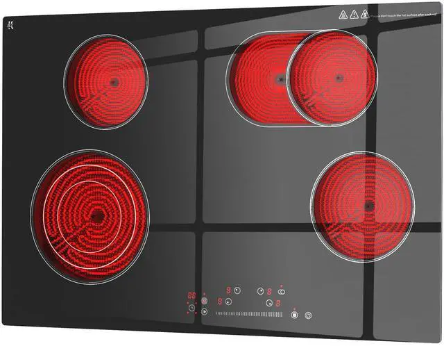 Main image of 30 Inch Electric Cooktop 4 Burner Built-in Stove Touch Control, Hard Wire | 7200W Radiant Electric Stove, Ceramic Glass, 9 Level Power, 99 Min Timer, Safety Lock, 220-240V, for Family Party, Festival