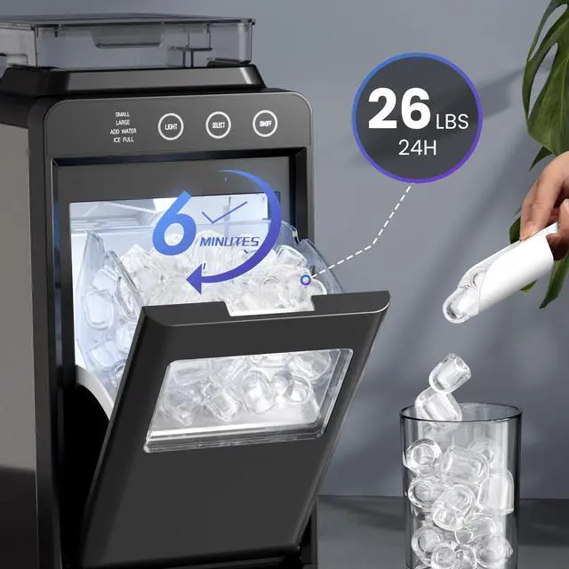 Alt view image 2 of 6 - Ice Makers Countertop,26Lbs/24H,8Pcs in 6Mins,Portable Ice Maker Machine with 1.2L Top Water Tank,Interior Lighting,2 Sizes of Bullet Ice for Home/Office/Party(Black)