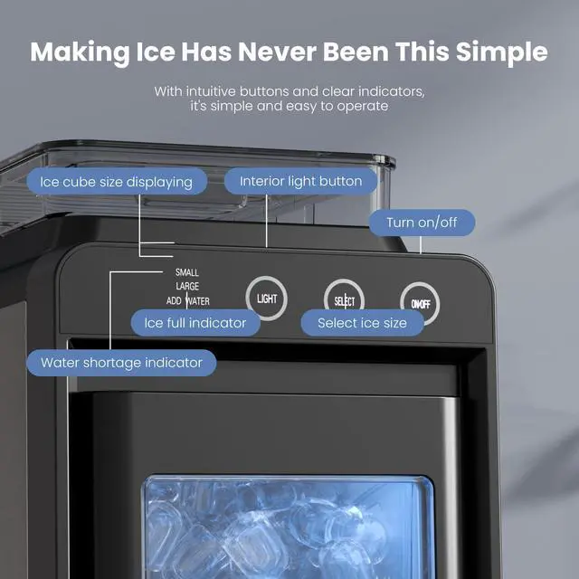 Alt view image 3 of 6 - Ice Makers Countertop,26Lbs/24H,8Pcs in 6Mins,Portable Ice Maker Machine with 1.2L Top Water Tank,Interior Lighting,2 Sizes of Bullet Ice for Home/Office/Party(Black)