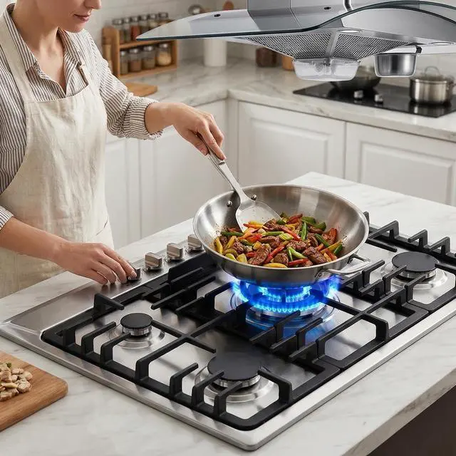Alt view image 7 of 7 - Gas Cooktop 30 Inch, Stainless Steel 5 Burners Gas Stovetop Built-in LPG/NG Convertible Gas Cooktop Dual Fuel Sealed Gas Stove