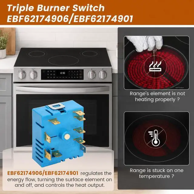 Alt view image 2 of 5 - EBF62174906 EBF62174901 Infinite Switch Compatible with Range Surface Element Control, EBF62174906 Infinite Switch Replacement for PER001-13S T, for Stove Replacement Parts