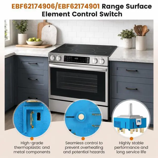 Alt view image 3 of 5 - EBF62174906 EBF62174901 Infinite Switch Compatible with Range Surface Element Control, EBF62174906 Infinite Switch Replacement for PER001-13S T, for Stove Replacement Parts
