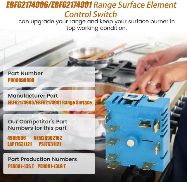 Alt view image 4 of 5 - EBF62174906 EBF62174901 Infinite Switch Compatible with Range Surface Element Control, EBF62174906 Infinite Switch Replacement for PER001-13S T, for Stove Replacement Parts