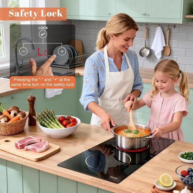 Alt view image 5 of 7 - Hobsir 2 Burner Electric Cooktop 110V Plug In 2000W Touch Control Stove | 9 Power Levels, Safety Lock, Timer Protection, Easy-Clean Surface and Flexible Cooking for Home or Outdoor Use