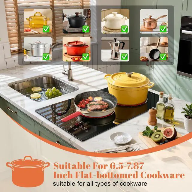 Alt view image 6 of 7 - Hobsir 2 Burner Electric Cooktop 110V Plug In 2000W Touch Control Stove | 9 Power Levels, Safety Lock, Timer Protection, Easy-Clean Surface and Flexible Cooking for Home or Outdoor Use