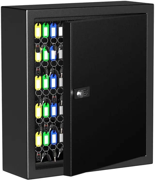 Main image of Lock Key Cabinet with Storage: 131-Keys Steel Wall Mount Key Cabinet Organizer - Large Storage and Secure Combination Lock Box for Office Home Business Black