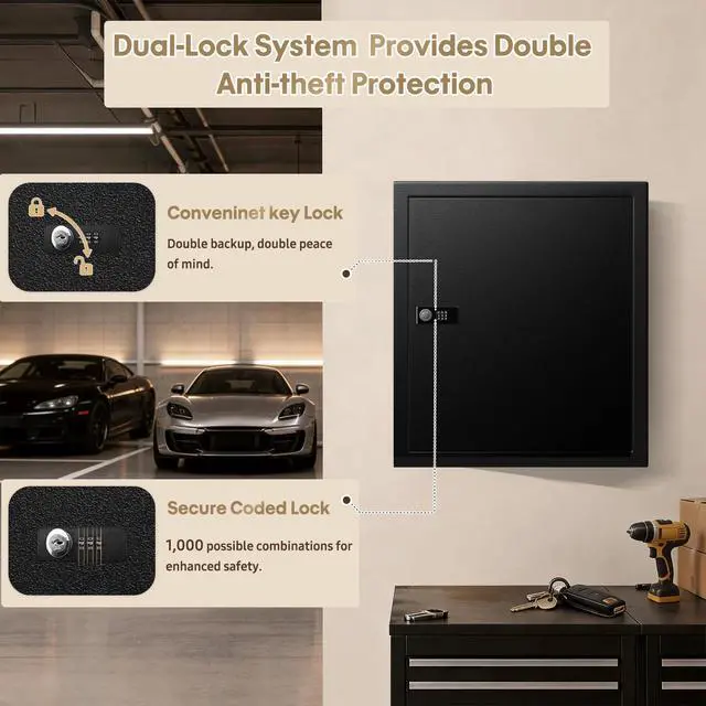 Alt view image 5 of 7 - Lock Key Cabinet with Storage: 131-Keys Steel Wall Mount Key Cabinet Organizer - Large Storage and Secure Combination Lock Box for Office Home Business Black