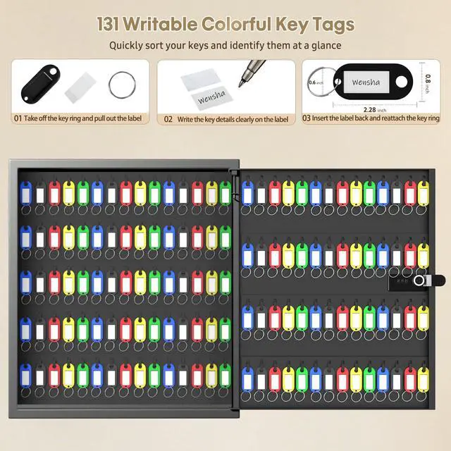 Alt view image 6 of 7 - Lock Key Cabinet with Storage: 131-Keys Steel Wall Mount Key Cabinet Organizer - Large Storage and Secure Combination Lock Box for Office Home Business Black