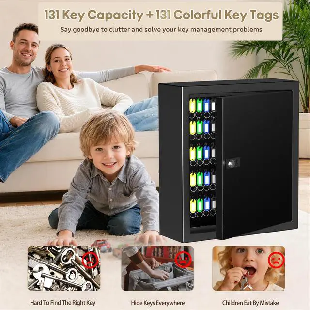 Alt view image 7 of 7 - Lock Key Cabinet with Storage: 131-Keys Steel Wall Mount Key Cabinet Organizer - Large Storage and Secure Combination Lock Box for Office Home Business Black