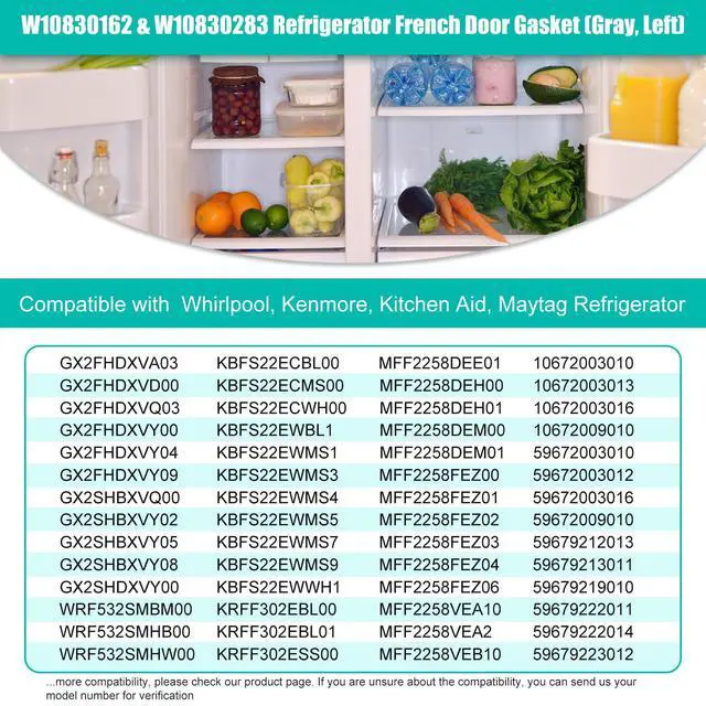 Alt view image 4 of 7 - Upgraded W10830162 (Right) & W10830283 (Left) Refrigerator French Door Seal Gaskets Part for Whirlpool Refrigerator Gasket Seal Replacement for Kitchen-Aid & Ken-more Parts Replace Door Seal