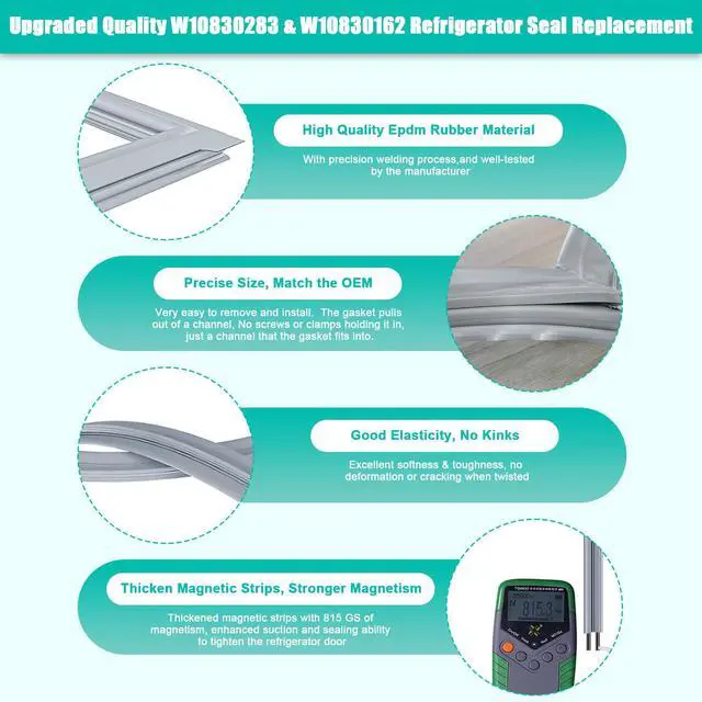 Alt view image 5 of 7 - Upgraded W10830162 (Right) & W10830283 (Left) Refrigerator French Door Seal Gaskets Part for Whirlpool Refrigerator Gasket Seal Replacement for Kitchen-Aid & Ken-more Parts Replace Door Seal