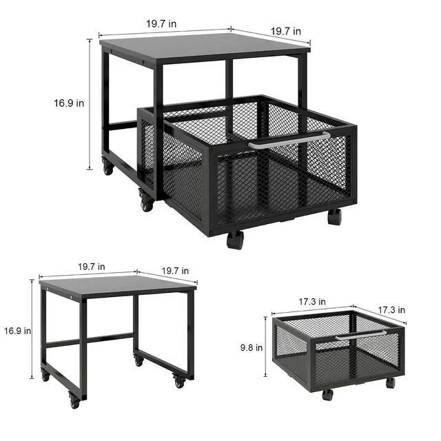 Alt view image 2 of 7 - 19.7" x19.7" Mini Fridge Stand with Storage Fridge Cart, Black | Mobile Beverage Refrigerator Stand, Compact Refrigerator Organizer with Drawer & Rolling Basket for Home Office