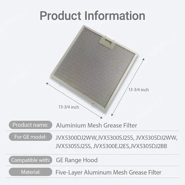 Alt view image 3 of 5 - Range Hood Grease Filter For GE JVX5300SJ2SS,JVX5305DJ2BB, JVX5300DJ2WW,JVX5305DJ2WW, JVX5305SJ2SS,JVX5300EJ2ES