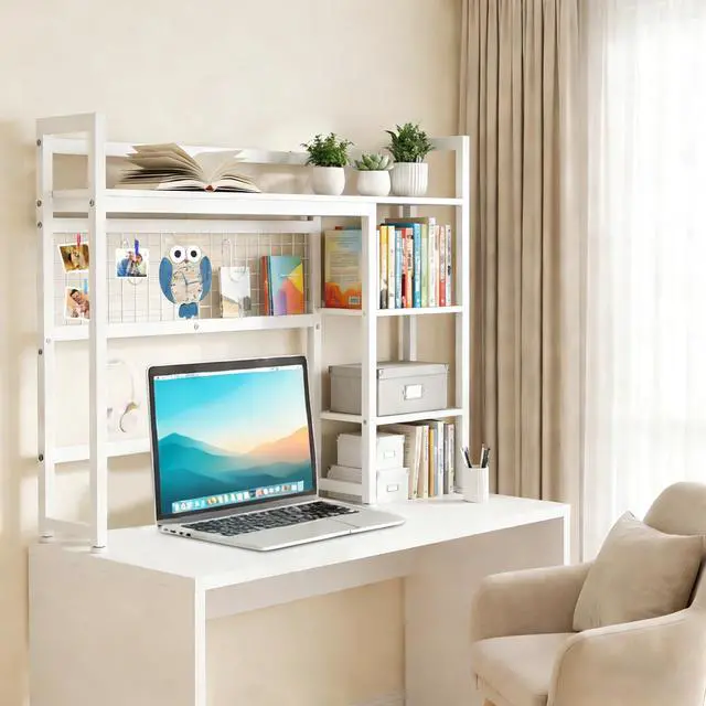 Alt view image 2 of 6 - Desktop Shelf, 38.5'' Desktop Organizer Shelf for Computer Monitor, 4 Tier Hutch Storage Rack for Home Office Dorm, White
