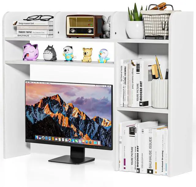 Main image of Desktop Bookshelf, White Desk Hutch with 6 Shelves for Computer Desk, Multipurpose Wood Desk Shelf Storage Organizer for Dorm Office Home