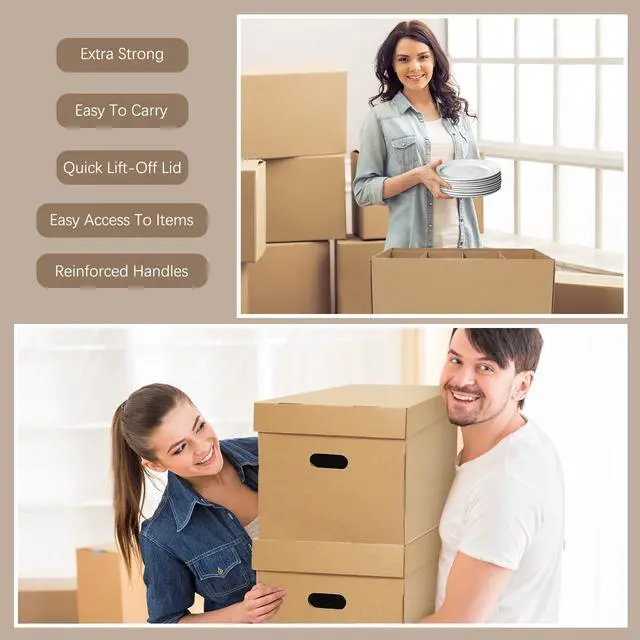 Alt view image 6 of 6 - 4 Pack Large Dish Packing Boxes for Moving with Divider 24 x 12 x 11 Inch Kitchen Moving Boxes with Reinforced Handle Lid Packing Supplies for Dishes and Glassware(Brown)