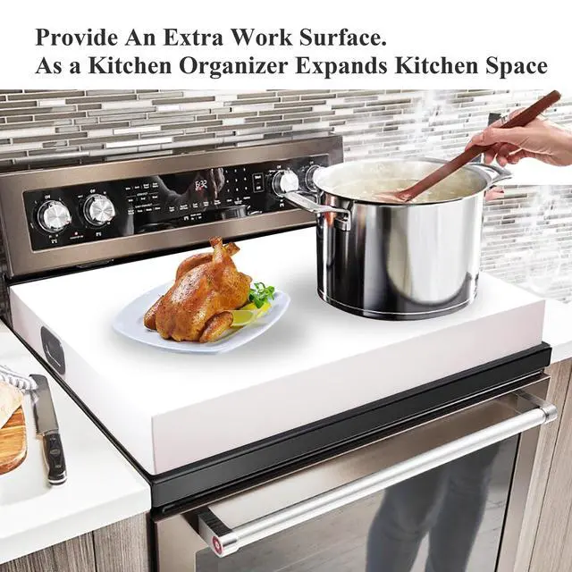 Alt view image 6 of 7 - Stainless Steel Gas Stove Top Cooktop Cover, Kitchen Organizer for Gas and Electric Stove Range Expanding Kitchen Space, Large Size 36"x 22"x3", White