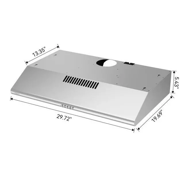 Alt view image 3 of 7 - 30 Under Cabinet Range Hood Ducted and Ductless Convertible | Stainless Steel Vent Hood With 3 Speed Exhaust Fan LED Bright Light Bulb and Charcoal Filter