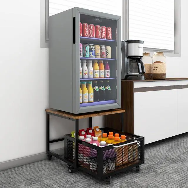 Main image of 19.7" x19.7" Mini Fridge Stand with Storage Fridge Cart, Retro | Mobile Beverage Refrigerator Stand, Compact Refrigerator Organizer with Drawer & Rolling Basket for Home Office