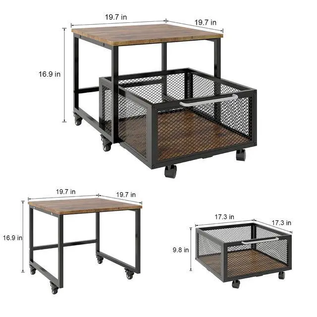 Alt view image 2 of 7 - 19.7" x19.7" Mini Fridge Stand with Storage Fridge Cart, Retro | Mobile Beverage Refrigerator Stand, Compact Refrigerator Organizer with Drawer & Rolling Basket for Home Office