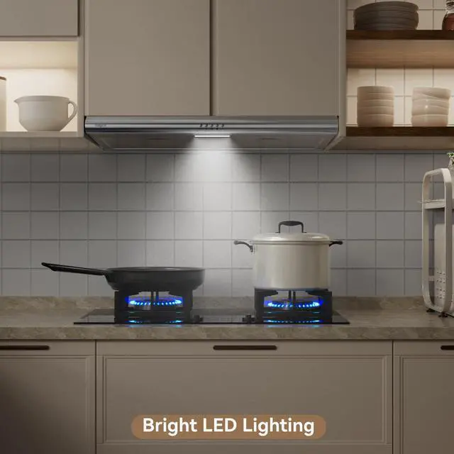 Alt view image 7 of 7 - 30 Under Cabinet Range Hood Ducted and Ductless Convertible | Stainless Steel Vent Hood With 3 Speed Exhaust Fan LED Bright Light Bulb and Charcoal Filter