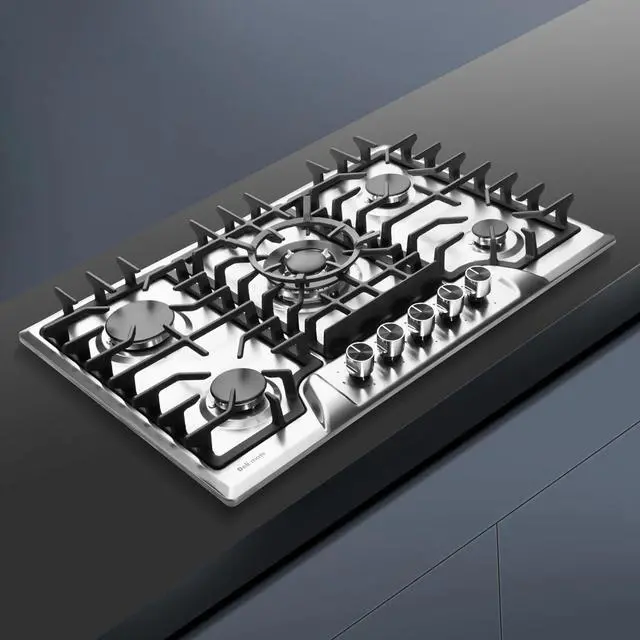 Alt view image 5 of 6 - Gas Cooktop 30 Inch, Built-in 5 Burners Stainless Steel Gas Stovetop LPG/NG Convertible Gas Stove Top Dual Fuel Gas Hob DM5722