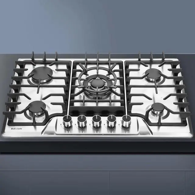 Alt view image 6 of 6 - Gas Cooktop 30 Inch, Built-in 5 Burners Stainless Steel Gas Stovetop LPG/NG Convertible Gas Stove Top Dual Fuel Gas Hob DM5722
