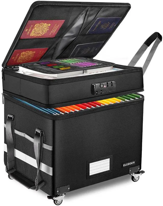 Main image of File Box with Lock, Fireproof Document Box with Wheels | Collapsible File Organizer Box, File Storage Box for Home & Office, Filing Cabinet for Hanging Letter/Legal Folders, Black
