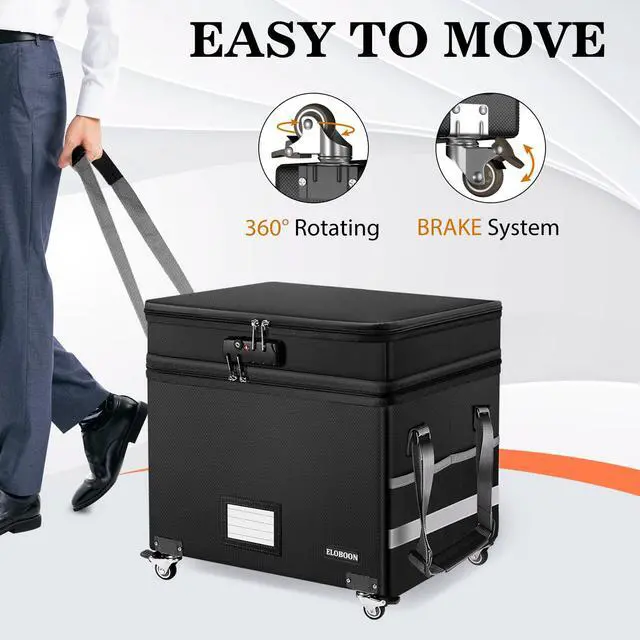 Alt view image 4 of 5 - File Box with Lock, Fireproof Document Box with Wheels | Collapsible File Organizer Box, File Storage Box for Home & Office, Filing Cabinet for Hanging Letter/Legal Folders, Black