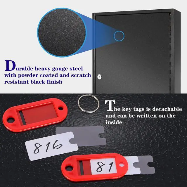 Alt view image 5 of 7 - Wall Mount 100 Position Steel Key Box Cabinet with Tags, Black | Premium Steel Wall Mount Key Cabinet, 100-Key Capacity, Secure Lock Prevents Key Loss for Hotels Offices Property Management