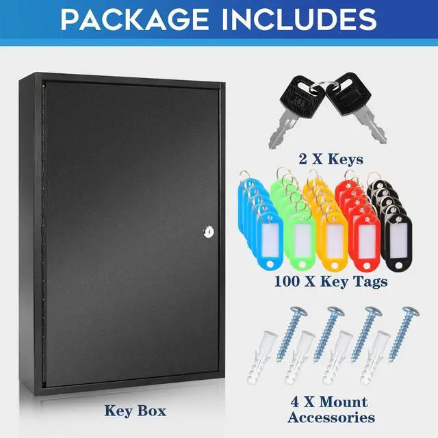 Alt view image 6 of 7 - Wall Mount 100 Position Steel Key Box Cabinet with Tags, Black | Premium Steel Wall Mount Key Cabinet, 100-Key Capacity, Secure Lock Prevents Key Loss for Hotels Offices Property Management