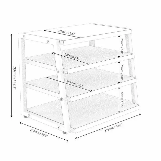 Alt view image 3 of 7 - Desk Shelf Organizer, 4-Tier Tower Desktop Office Shelves, Black | Wood and Metal Open Shelf, Corner File Organizer for Office Supplies, Top of Desk Organizers and Accessories