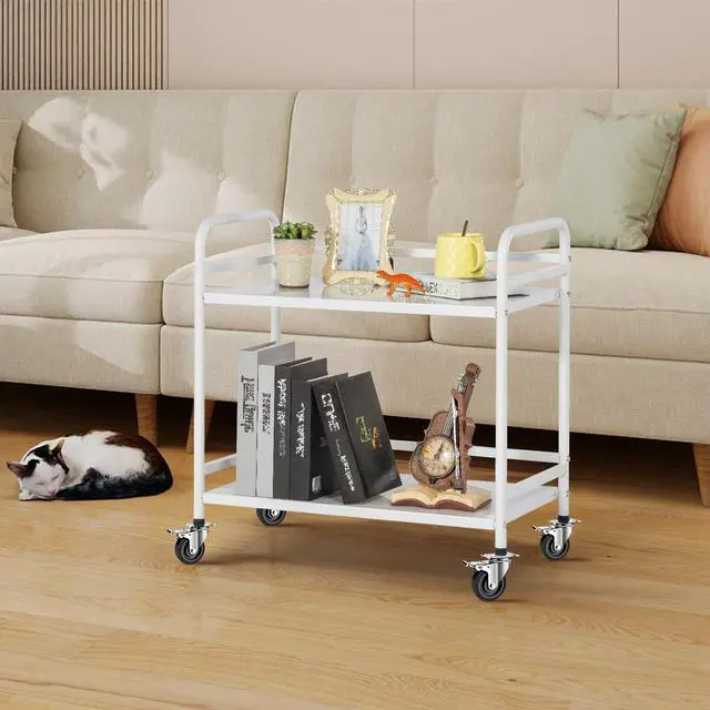 Alt view image 5 of 7 - 2 Tier Under Desk Printer Stand with Storage,Microwave Storage Rack,Metal Rolling Printer Cart with Wheels for Home Office,Utility Storage Cart and Stand,White