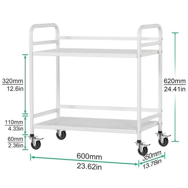 Alt view image 3 of 7 - 2 Tier Under Desk Printer Stand with Storage,Microwave Storage Rack,Metal Rolling Printer Cart with Wheels for Home Office,Utility Storage Cart and Stand,White