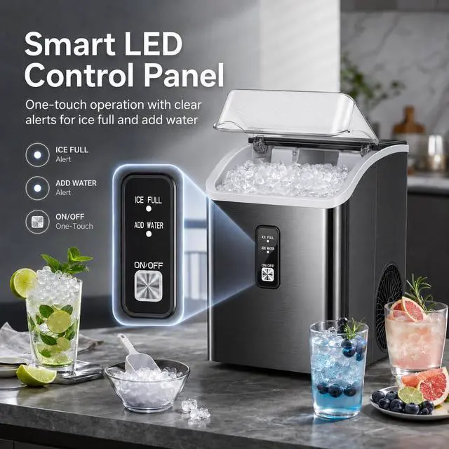 Alt view image 2 of 7 - Nugget Ice Maker Countertop, 35 lbs Per Day, Black | Chewable Pebble Ice, Self-Cleaning, One-Touch Operation, with Ice Basket & Scoop, for Home, Kitchen, Office & Outdoor