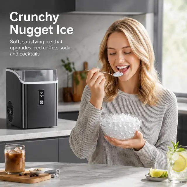 Alt view image 6 of 7 - Nugget Ice Maker Countertop, 35 lbs Per Day, Black | Chewable Pebble Ice, Self-Cleaning, One-Touch Operation, with Ice Basket & Scoop, for Home, Kitchen, Office & Outdoor