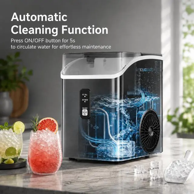 Alt view image 3 of 7 - Nugget Ice Maker Countertop, 35 lbs Per Day, Black | Chewable Pebble Ice, Self-Cleaning, One-Touch Operation, with Ice Basket & Scoop, for Home, Kitchen, Office & Outdoor