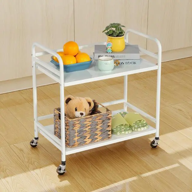 Alt view image 6 of 7 - 2 Tier Under Desk Printer Stand with Storage,Microwave Storage Rack,Metal Rolling Printer Cart with Wheels for Home Office,Utility Storage Cart and Stand,White